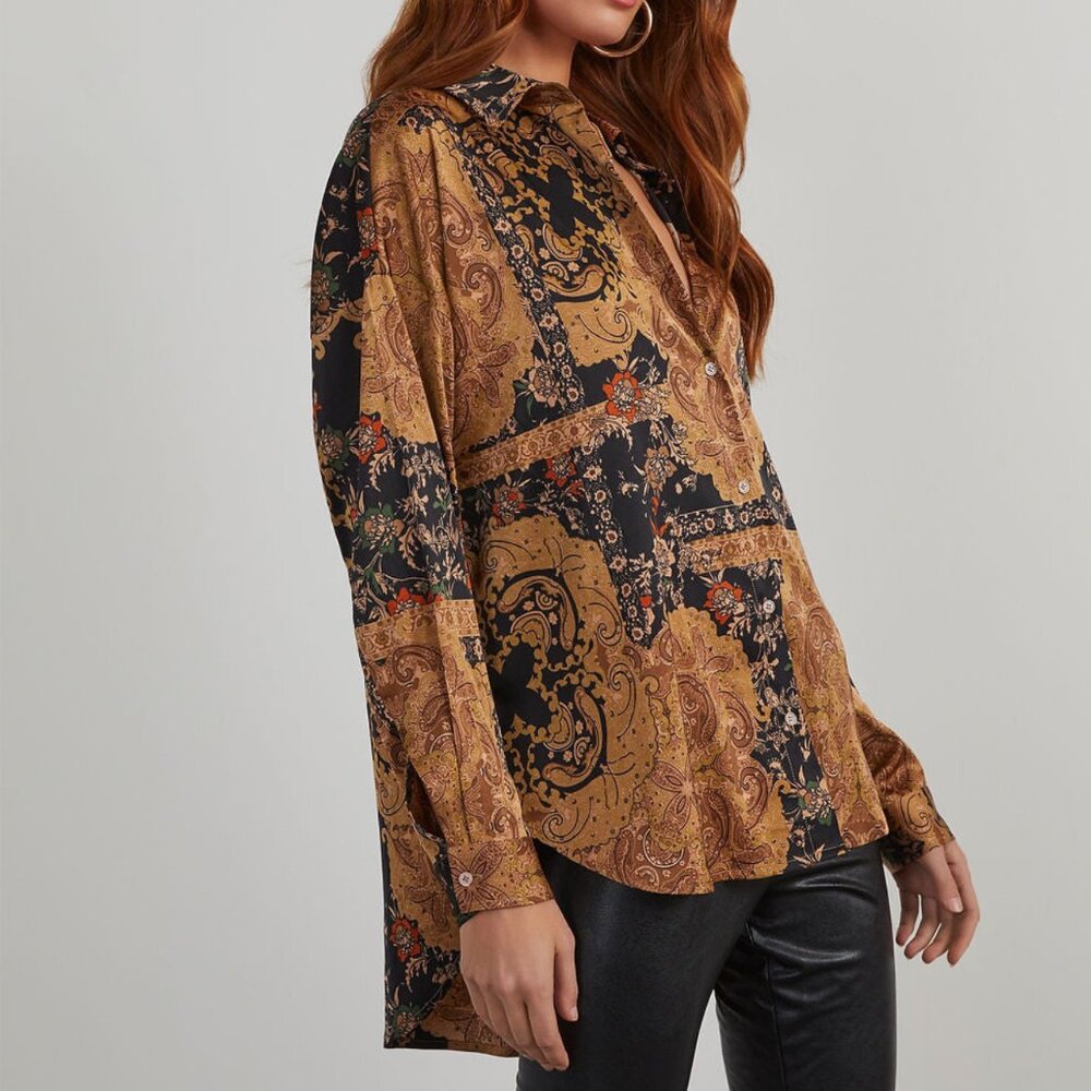 Vici Blouse - Annabelle Satin Paisley Button Down Top